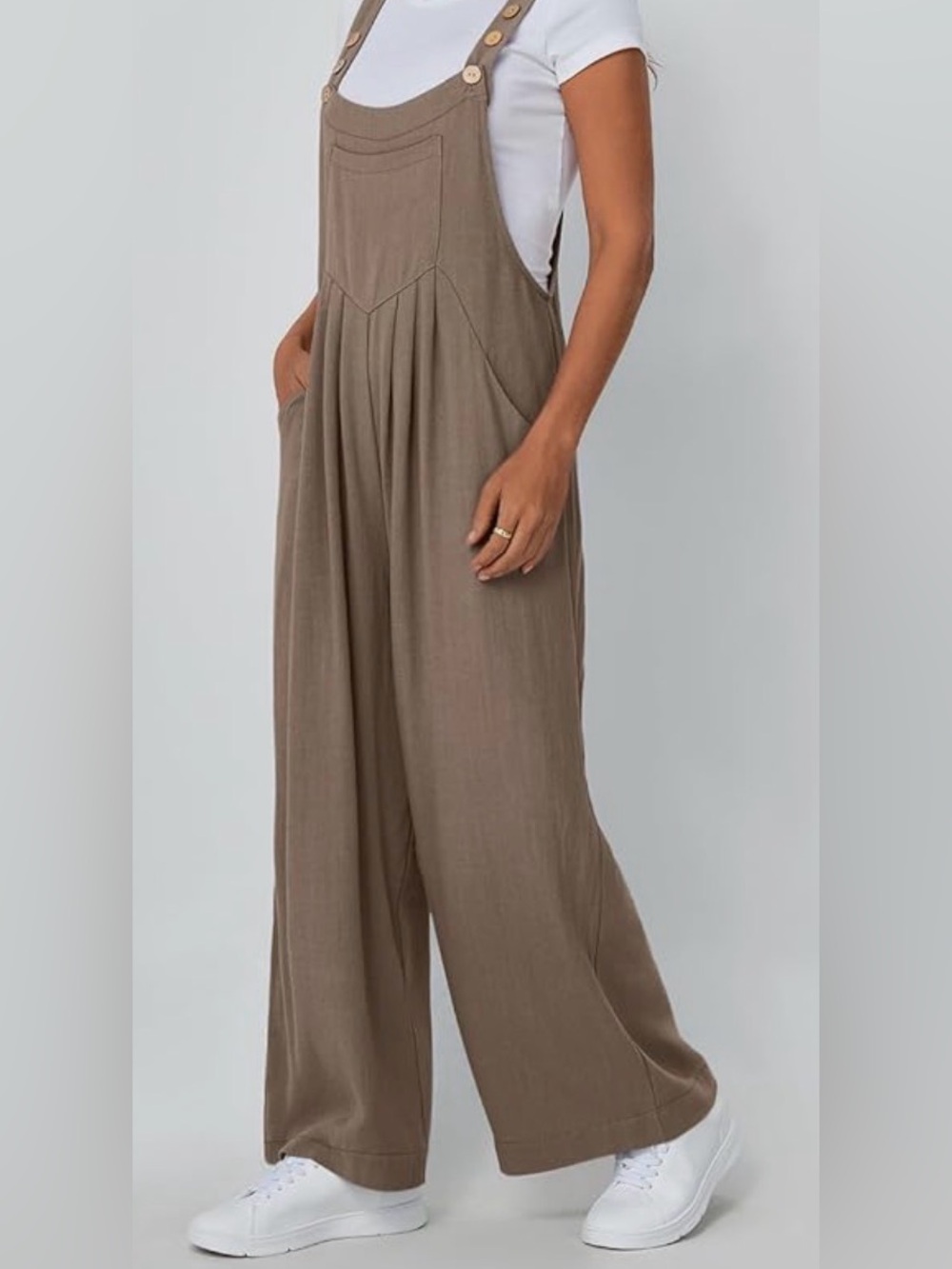 Flowing Taupe Wide-Leg Overalls
